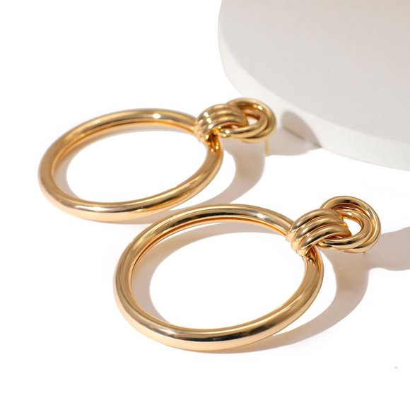 NEW~ Anthropologie Large Gold Hoop Knotted post Earrings - Picture 5 of 12